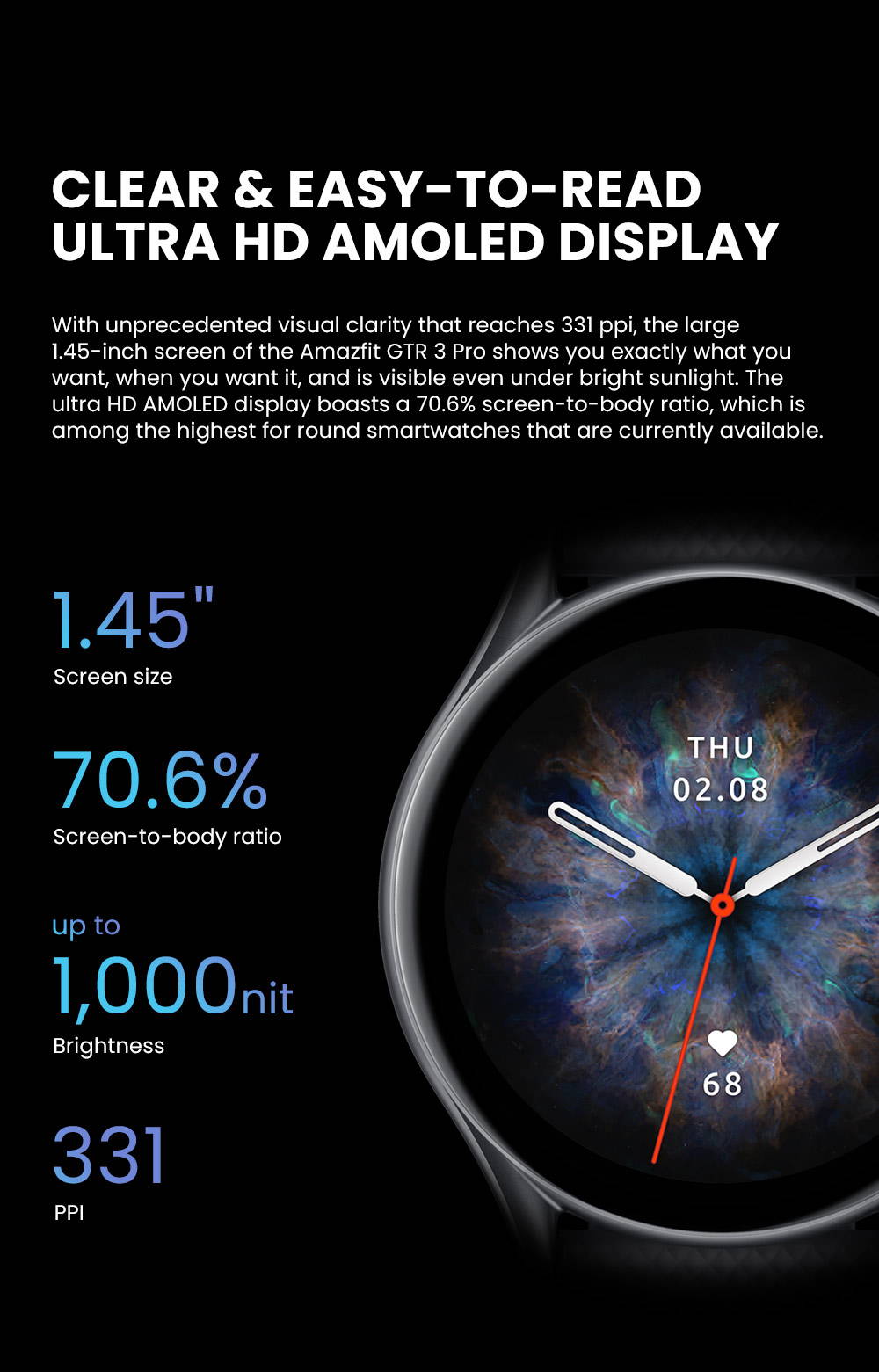 Amazfit shop gtr display